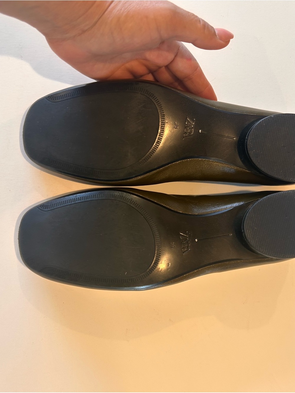 Zara Brown Green Square Toe Ballet Flats Minimalist Slip-On Shoes sz 39 8/ 8.5 - Picture 10 of 11